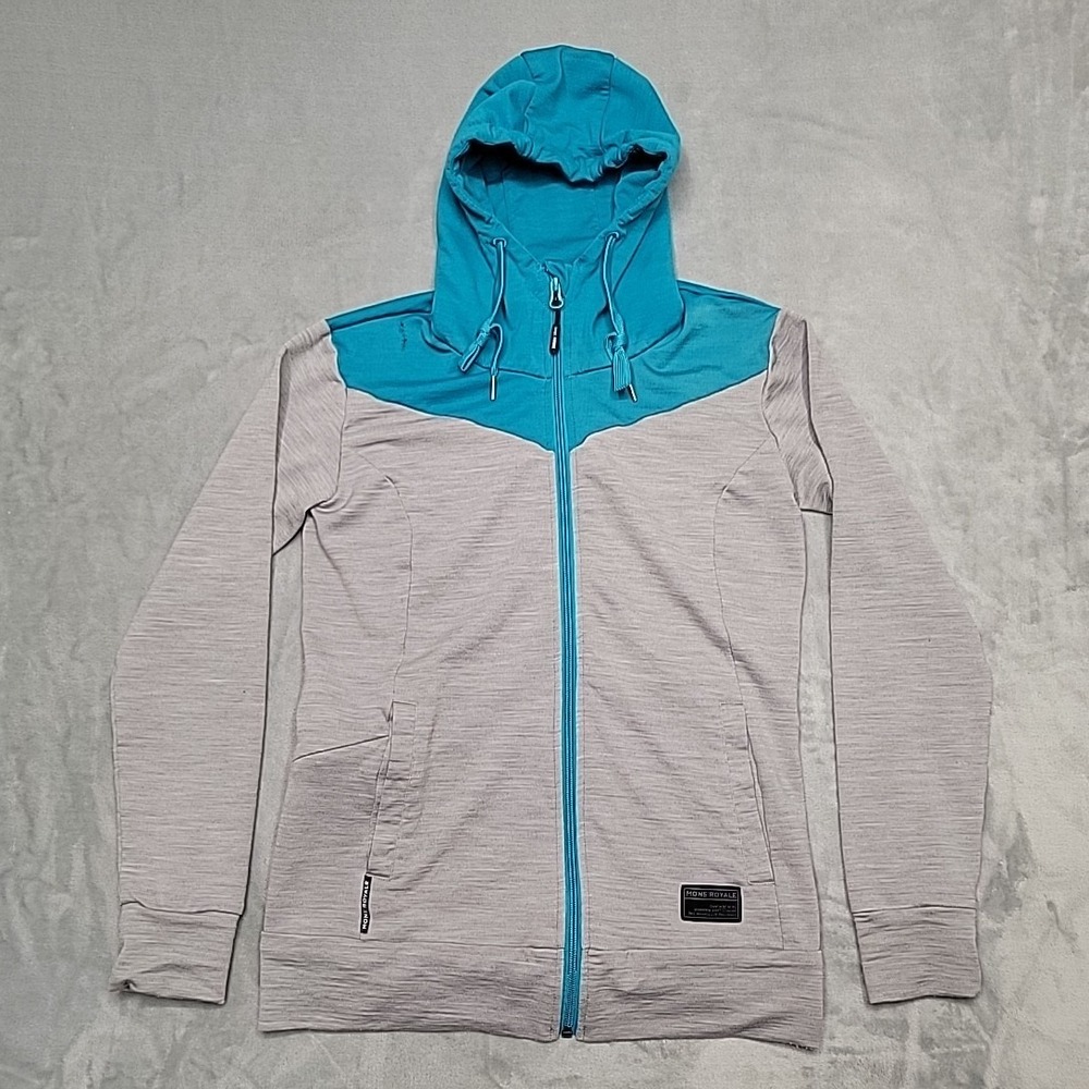 Mons Royale Hoodie Womens Small Gray Blue Merino Wool Full Zip Activewear